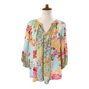 Fig and Flower Peasant Floral Boho Top